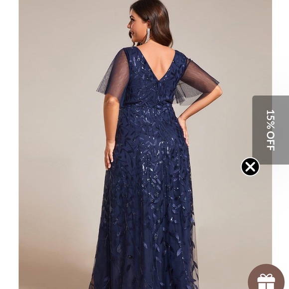 Ever Pretty Navy Embellished V-Neck Maxi Dress with Flutter Sleeves NWT - Picture 2 of 5